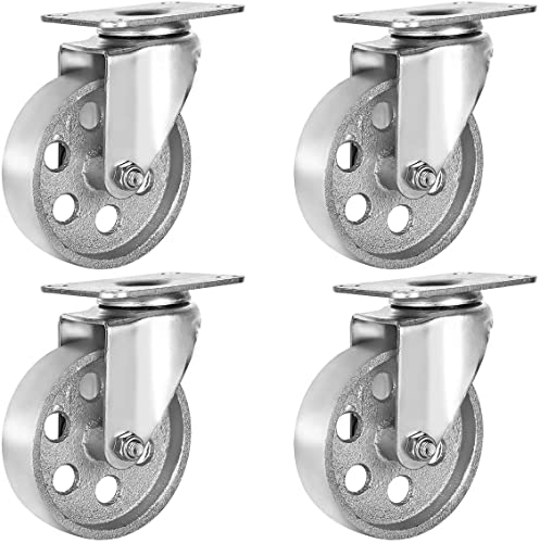 4" Steel Plate Caster Wheels, Set of 4, No Brake - size: 4" No Brake