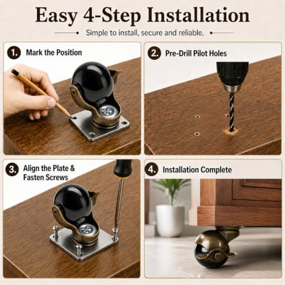 2" Antique Brass Caster Wheels 8 Pack with Brake, Quiet Rolling - color: Bronze-8pcs