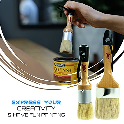 Chalk Wax Paint Brush Bundle - 5 Multi-Sized Brushes for Detailed Furniture Painting & Waxing, Compatible with Annie Sloan and Fusion Mineral Paints, Perfect for Milk Paint and Soft Wax Applications