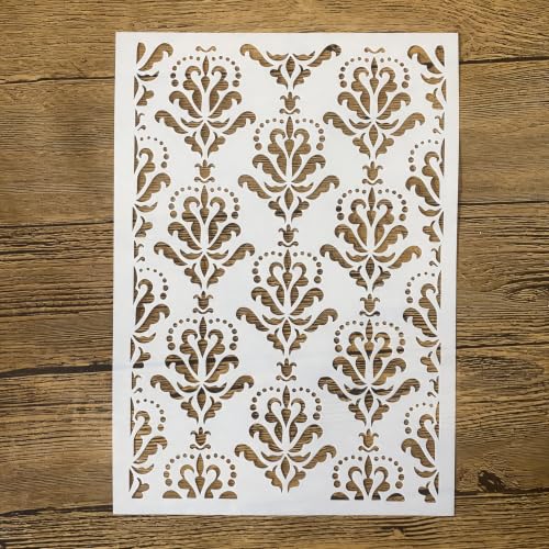 TIAMECH A4 Reusable Vintage Damask Floral Stencil for Painting - color: Vintage Damask Floral