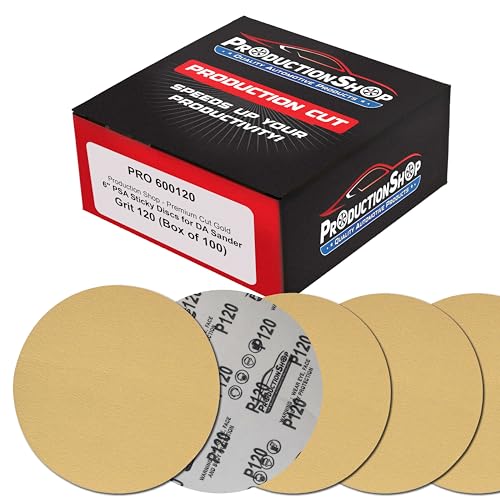 ProductionShop Premium 120 Grit 6" PSA Gold Sanding Discs, Box of 100 - Self Adhesive Stickyback Abrasive Sandpaper for DA & Random Orbital Sanders - Sand Auto Paint Metal, Wood Woodworking Furniture - style: 120 Grit
