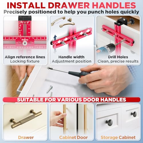 Cabinet Hardware Jig – Adjustable Drill Guide Template for Knobs & Handles | Precision Hole Locator for DIY Cabinet Installation (Fits 2.5" to 5" Spacing) - size: Medium