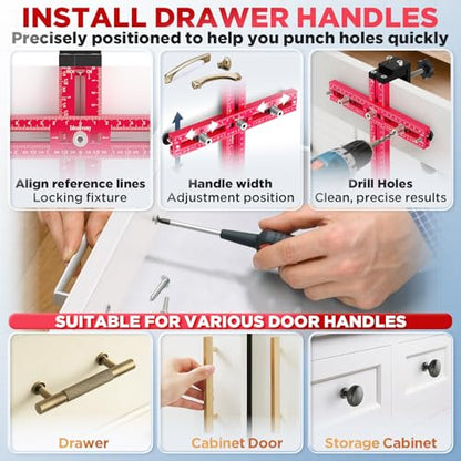 Cabinet Hardware Jig – Adjustable Drill Guide Template for Knobs & Handles | Precision Hole Locator for DIY Cabinet Installation (Fits 2.5" to 5" Spacing) - size: Medium