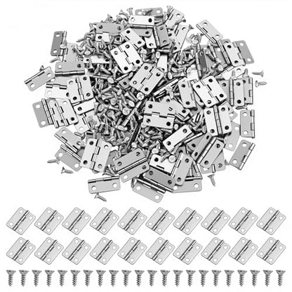100 Pcs 0.7"x0.51" Mini Metal Hinges Hardware (Silver)