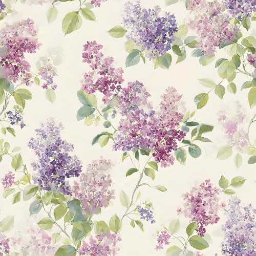 Lilac Floral Wallpaper Peel and Stick Wallpaper Purple 17.7"x160" - size: 17.7" x 160"
