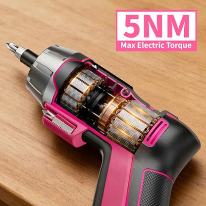 GRENPRO 4V Cordless Electric Screwdriver Set, 29-Piece, Pink - color: Pink
