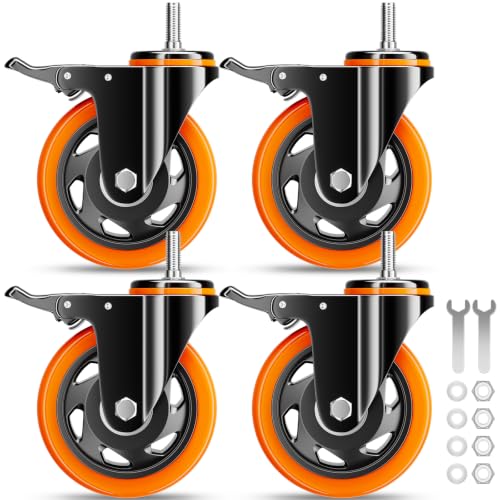 4 Inch Caster Wheels 1/2"-13x1 Threaded Stem Casters Set of 4 Heavy Duty - color: Orange, size: 4in(1/2"-13)