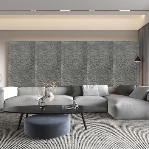 Faux Stone Wall Panels, 5-Pack 3D PU Cement-Texture Panels, Gray - color: Dark Gray
