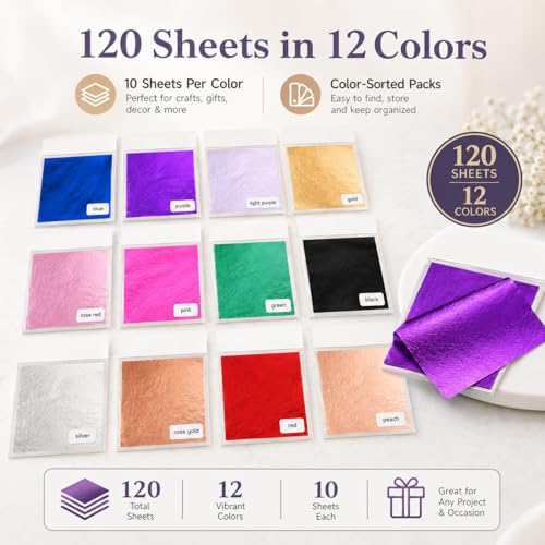 120 Pack Silver Metal Leaf Foil Sheets for Art and Nails - color: Silver