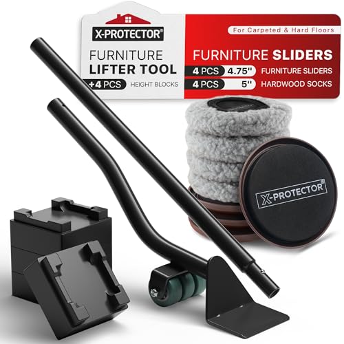 X-Protector Multi-Surface Furniture Sliders & Furniture Lifter Tool Set - size: Lifter + 4+4 Pack 5 in (Grey)