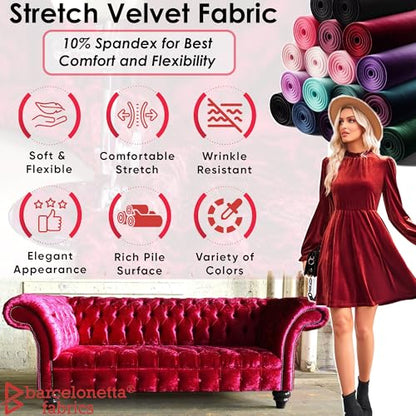 Barcelonetta | Stretch Velvet Fabric | Luxury & Soft | Velvet Fabric | 60" Wide Roll | 10% Spandex | Sewing, Apparel, Upholstery (Lilac, 1 Yard) - color: Lilac, size: 1 Yard