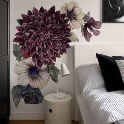 Large 3D Boho Floral Flower Wall Decals for Girls Bedroom Home Backdrop Decorations Living Room TV Background Decor
