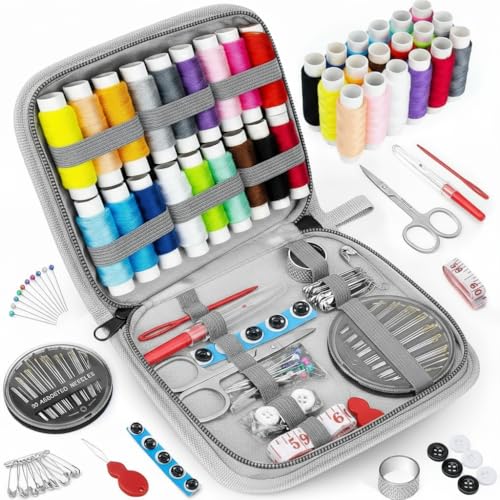 MIXCOOL Sewing Kit for Adults, Beginners, Needle and Thread Kit, Portable Sewing Supplies, Contains Thread, Scissor, Needles, (Grey, M) - color: grey, size: M