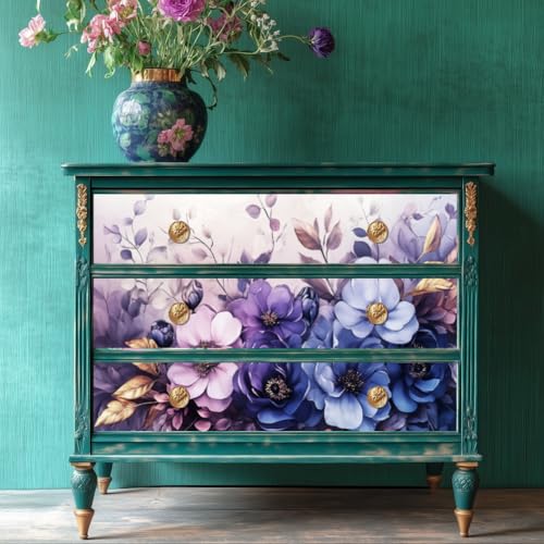 Peacoblue Purple Flowers Rub On Transfers for Furniture Craft 6"x12" - style: Delicate Purple Flowers