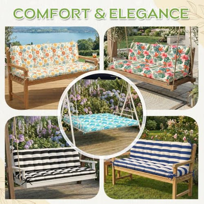 Oxford Fabric Swing Cushions with Backrest & Tie Straps for Patio Bench - color: Red Floral With Green Leaf