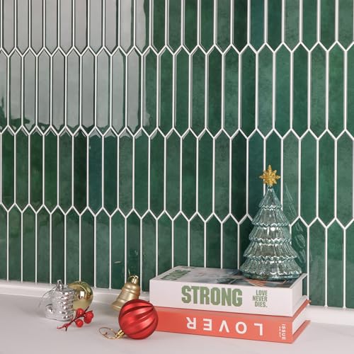 10-Sheet Peel and Stick Backsplash Tile, Self-Adhesive Green Long Hexagon Wall Tiles, Stick on Backsplash for Kitchen, Bathroom, Fireplace, RV, Thicker Design(12"×12"). - color: Green