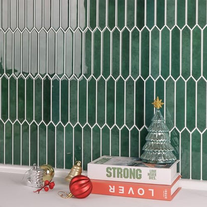 10-Sheet Peel and Stick Backsplash Tile, Self-Adhesive Green Long Hexagon Wall Tiles, Stick on Backsplash for Kitchen, Bathroom, Fireplace, RV, Thicker Design(12"×12"). - color: Green