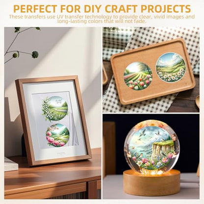 48 Sheets Rub on Transfers for Crafts and Furniture Rub on Transfer Stickers Decals for Wood,2.5 * 2.5inch (Spring Landscapes) - style: Spring Landscapes