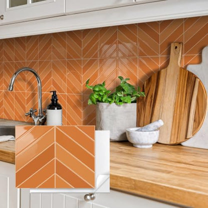 10 Sheets Thicker Herringbone Peel and Stick Backsplash(Orange,12.6”x9.9”) - color: Orange