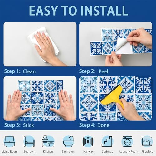 Arttown Peel and Stick 3D Wall Backsplash, 10-Sheet, 12" × 12" Cyan - color: Mediterranean, size: 10PC 12"x12"