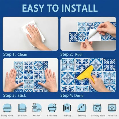 Arttown Peel and Stick 3D Wall Backsplash, 10-Sheet, 12" × 12" Cyan - color: Mediterranean, size: 10PC 12"x12"