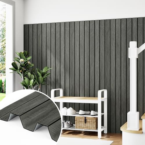 Black 3D Wood Slat Wall Panel Wallpaper Peel and Stick 16.8"×118" - color: Black