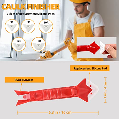 Caulk Removal Tool Kit Caulking Spatula Stainless Steel Head Grout Remover Angle Scraper Trowel with Sealant Finishing Tools Silicone Smoother with Storage Box for Window Siding Sink Joint
