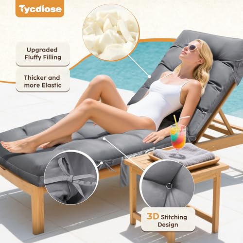 Outdoor Lounge Chair Cushion, Waterproof Chaise Lounge Cushions Replacement for Outdoor Furniture Thickened 71 x 22 x 4.7 Inches Non-Slip Patio Pool Lounge Chair Cushions with Ties (Grey) - color: Grey Cushion