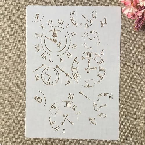 TIAMECH A4 Reusable Vintage Clock Dial Stencil for Painting - style: Clock Dial