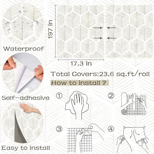 OSECAGE Geometric Peel and Stick Wallpaper Boho Contact Paper 17.3''×197'' - color: Beige, size: 17.3" x 197"