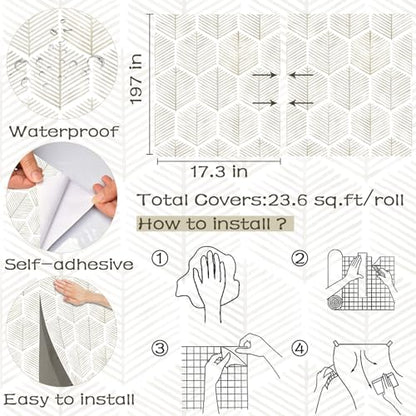 OSECAGE Geometric Peel and Stick Wallpaper Boho Contact Paper 17.3''×197'' - color: Beige, size: 17.3" x 197"