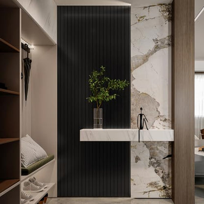 YLL YLL PVC Slat Wall Panel Peel and Stick 236"x 15.7" Faux Black Wood Grain Slat Panel Self-Adhesive Wallpaper Soundproof 3D Wall Panels - color: Black, size: 15.7" x 236"