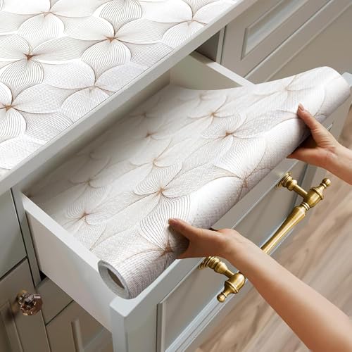 Quttisay Shelf Liner for Cabinets Non Adhesive Drawer Liner 23.6in x 10ft - color: Golden Flower, size: 23.6"W x 118.1"L