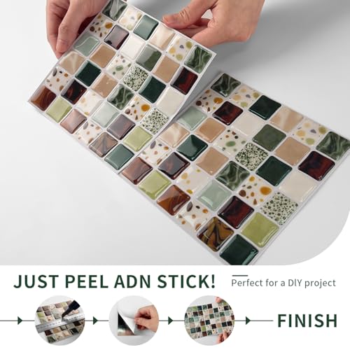 VICCI 20-Pack 6x6 Peel and Stick Backsplash 3D Mosaic Tiles - color: Earth Multi-color