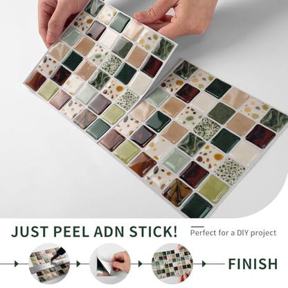 VICCI 20-Pack 6x6 Peel and Stick Backsplash 3D Mosaic Tiles - color: Earth Multi-color