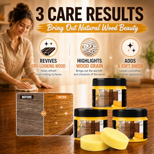 CARGEN 3PCS Beeswax Wood Polish - Beeswax Furniture Polish - style: 3 Pack-With 2 Sponges