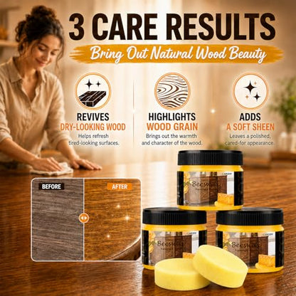CARGEN 3PCS Beeswax Wood Polish - Beeswax Furniture Polish - style: 3 Pack-With 2 Sponges