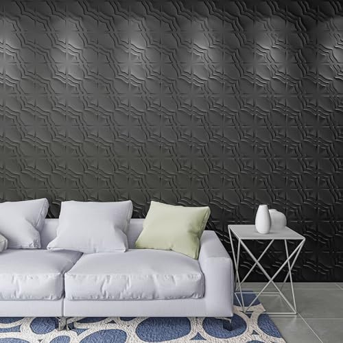 Art3dwallpanels 3D Wall Panels, 33 Pack, 12x12 Inch, Black - color: Flower Black