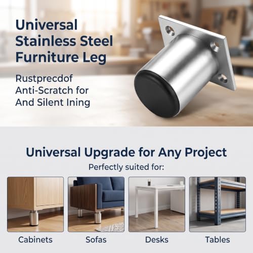 4 Pack 2 Inch Round Adjustable Aluminum Alloy Furniture Legs, Heavy Duty Cabinet Sofa Table Legs, Replacement Feet with Screws & Non-Slip Base, Silver - color: Silver