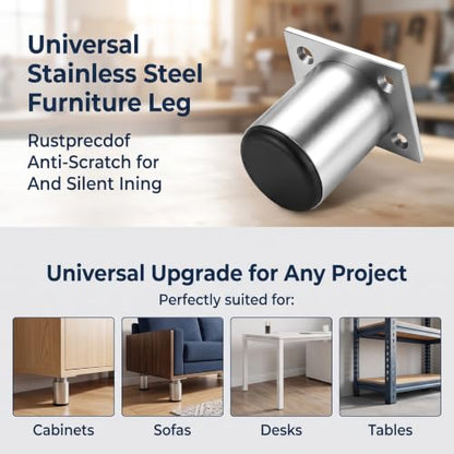 4 Pack 2 Inch Round Adjustable Aluminum Alloy Furniture Legs, Heavy Duty Cabinet Sofa Table Legs, Replacement Feet with Screws & Non-Slip Base, Silver - color: Silver