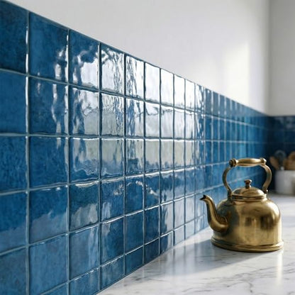 4 Sheets Ocean Blue 6"x6" Peel and Stick Subway Tile Backsplash - color: Ocean Blue, size: 4 Pcs 6" x 6" x 0.05"