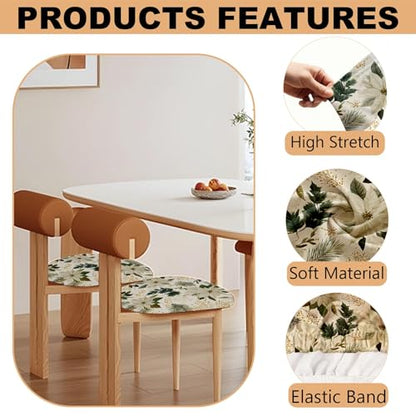 Chair Seat Covers - Waterproof Stretch Printed Dining Room Chair Cover with Elastic Ties Removable Washable Dining Upholstered Chairs Protector (Green, Four-Piece Set) - color: Green, size: Four-piece set