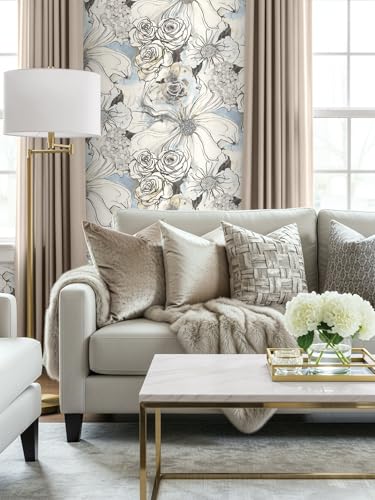 NextWall Harry & Grace Ink Rose Abstract Floral Peel and Stick Wallpaper (Blue Mist & Stoneware) - color: Blue Mist & Stoneware