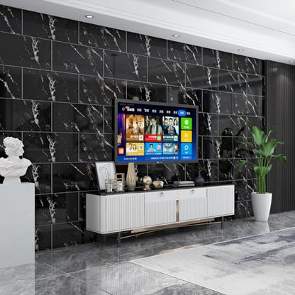 Haimin 3D Wall Panels Peel and Stick Marble Tile Look 10 Pack Waterproof - color: Black-JGH