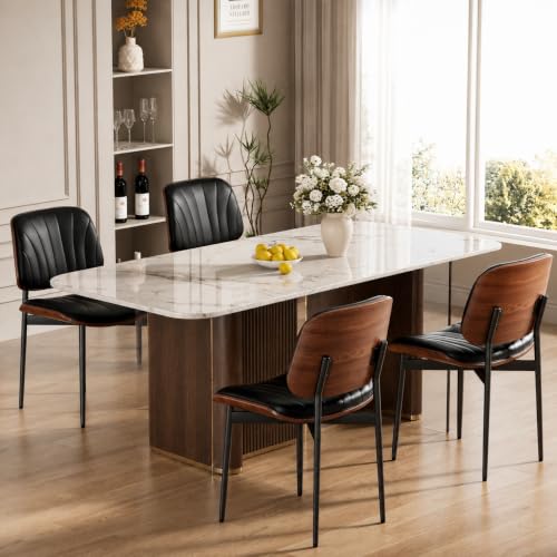 REONEY Dining Chairs Set of 4, Mid-Century Modern Kitchen Chairs, Black - color: Black Shell Strips