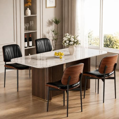 REONEY Dining Chairs Set of 4, Mid-Century Modern Kitchen Chairs, Black - color: Black Shell Strips