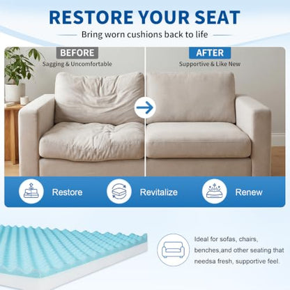 High Density Upholstery Foam (72"x24"x2") Seat Cushion Replacement Foam, 0.8 Inch Egg Crate Memory Pad for Pressure Relief and Comfort, Cuttable Sofa Sag Support Chair Repair Material DIY Projects - size: 72"x24"x2"