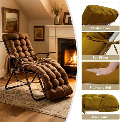 ERWUDEling 67 Inch Waterproof Patio Chaise Lounge Cushion Set of 2 – Cushions Only (No Chairs Included), Thick Replacement Cushion with Ties for Pool Recliner, Rocking High Back Chair, Brown - color: Brown 2-pack