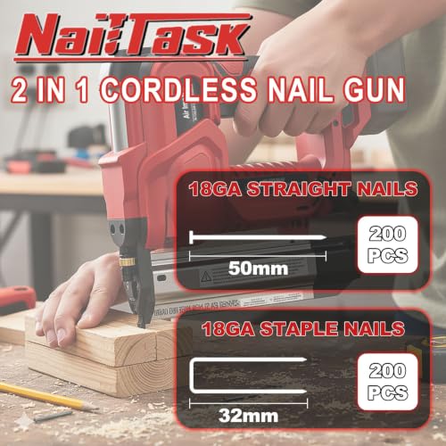 18GA Cordless Nail Gun and Stapler, 2-in-1 Brad Nailer, No Battery