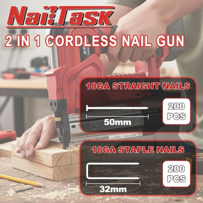 18GA Cordless Nail Gun and Stapler, 2-in-1 Brad Nailer, No Battery